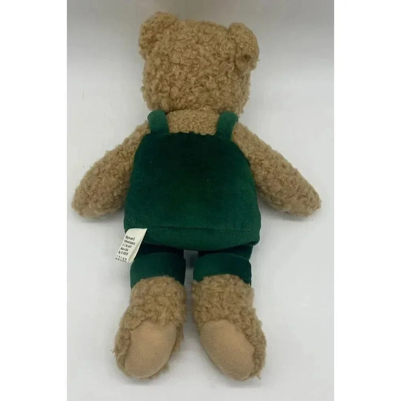 Hallmark Kiss Kiss Mistletoe Bear‎ Brown Green Overalls Plush 10” - Picture 2 of 4